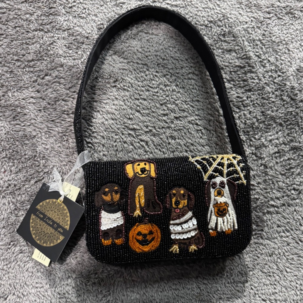 Halloween Dachshund Dog Shoulder Bag Black Pumpkin Ghost Costume Purse NWT RARE